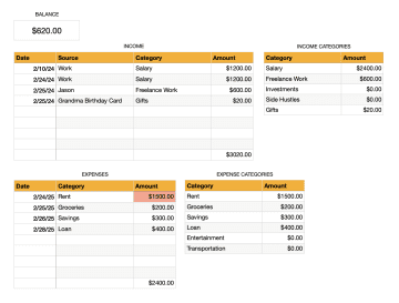 Simple Budget with Categories Template for Numbers